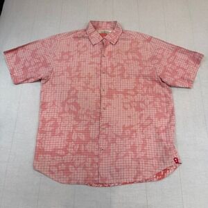 Tommy Bahama | Button Down Shirt Pink Plaid Floral Cotton/Silk Blend | Men's M